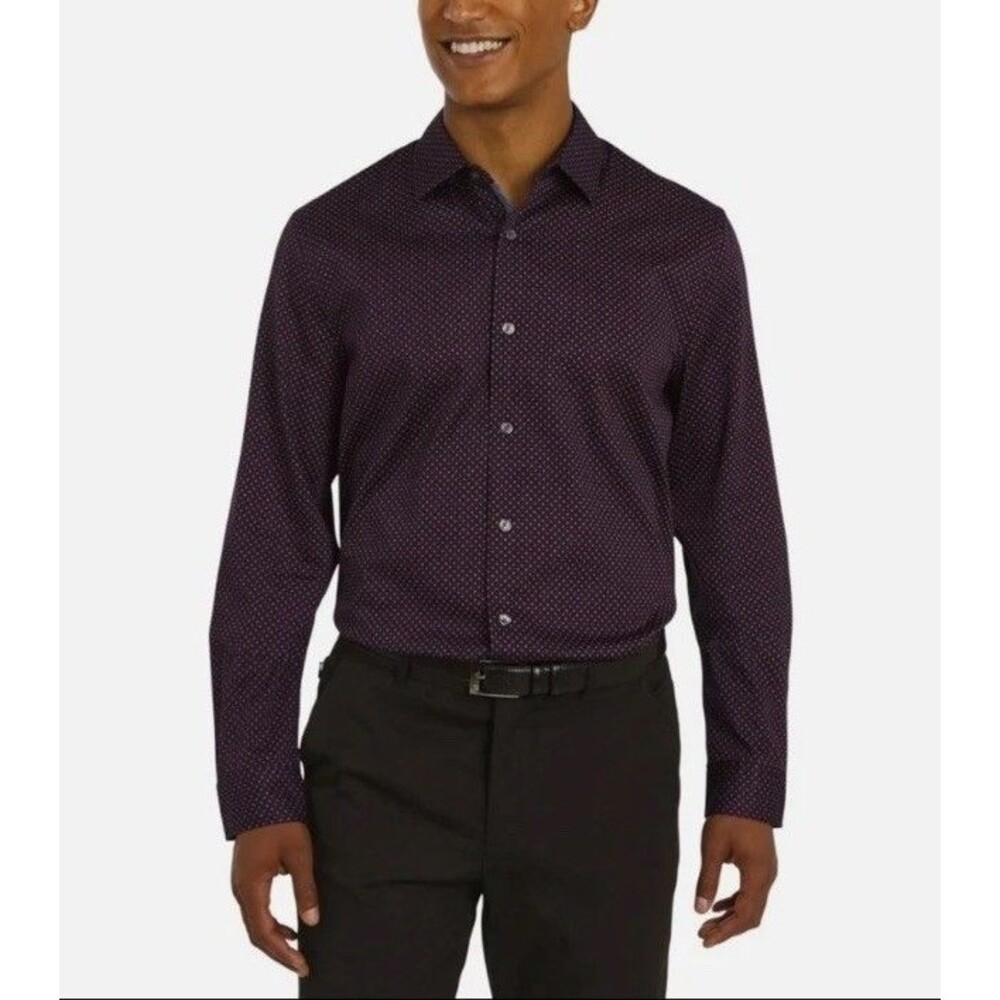 DKNY Men's Woven Button-Up Shirt Geometric Print, Size XXL, Red